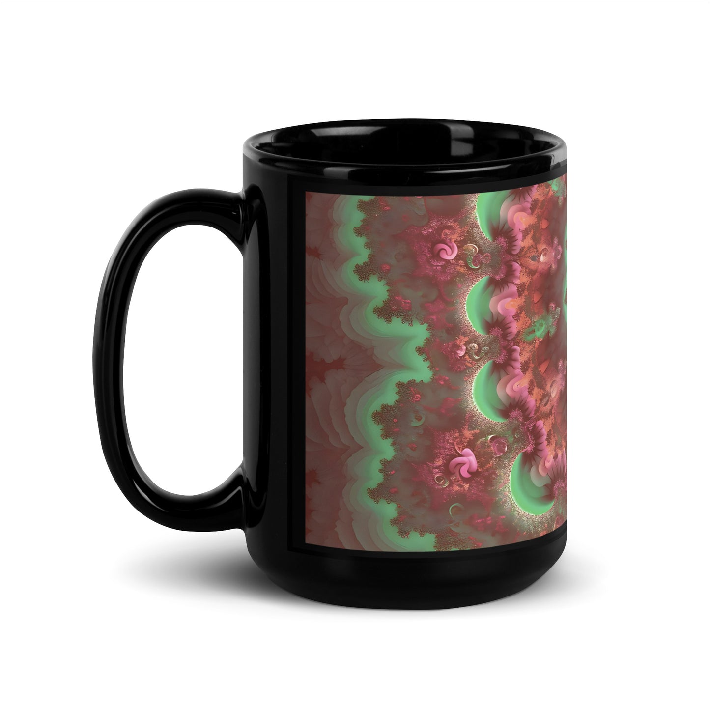 Black Glossy Mug - Mandelbrot Fractal Pink