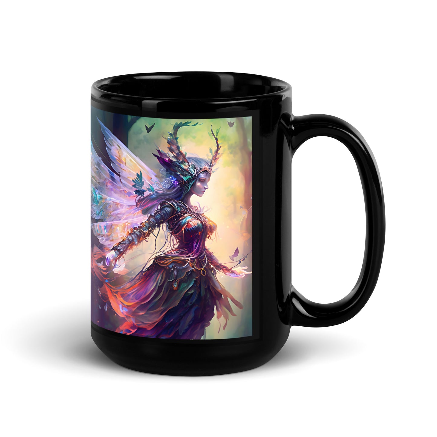 Black Glossy Mug - Medieval Fairy