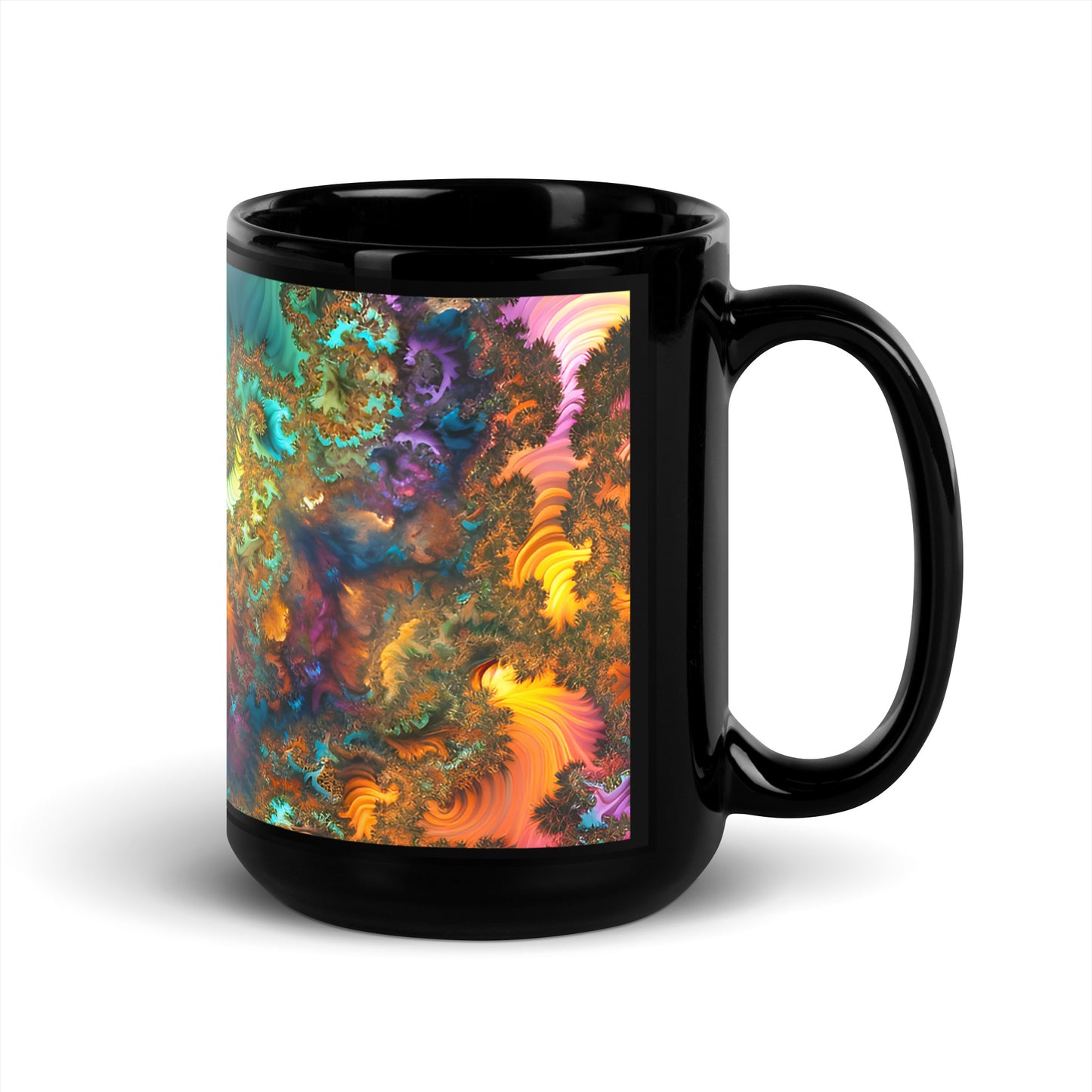 Black Glossy Mug - Fractals Turquoise