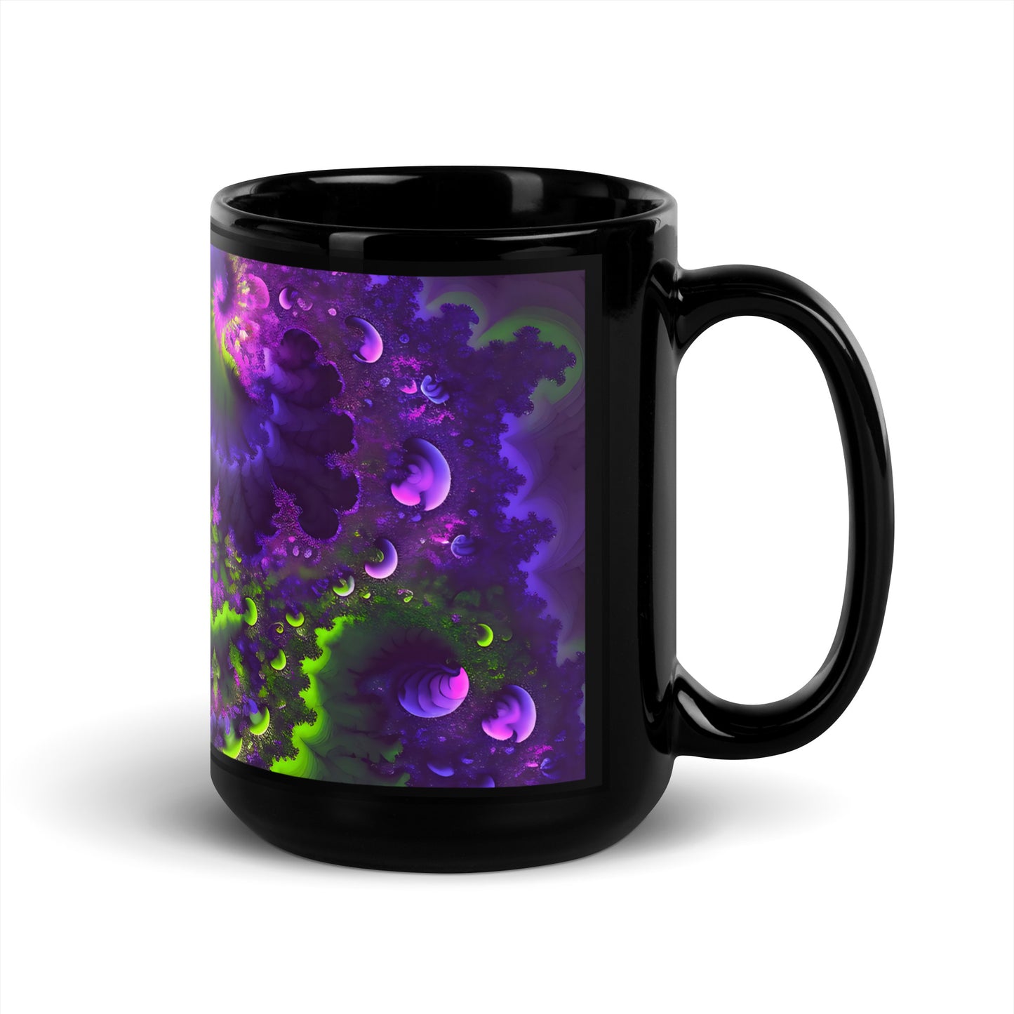 Black Glossy Mug - Mandelbrot Fractal Purple