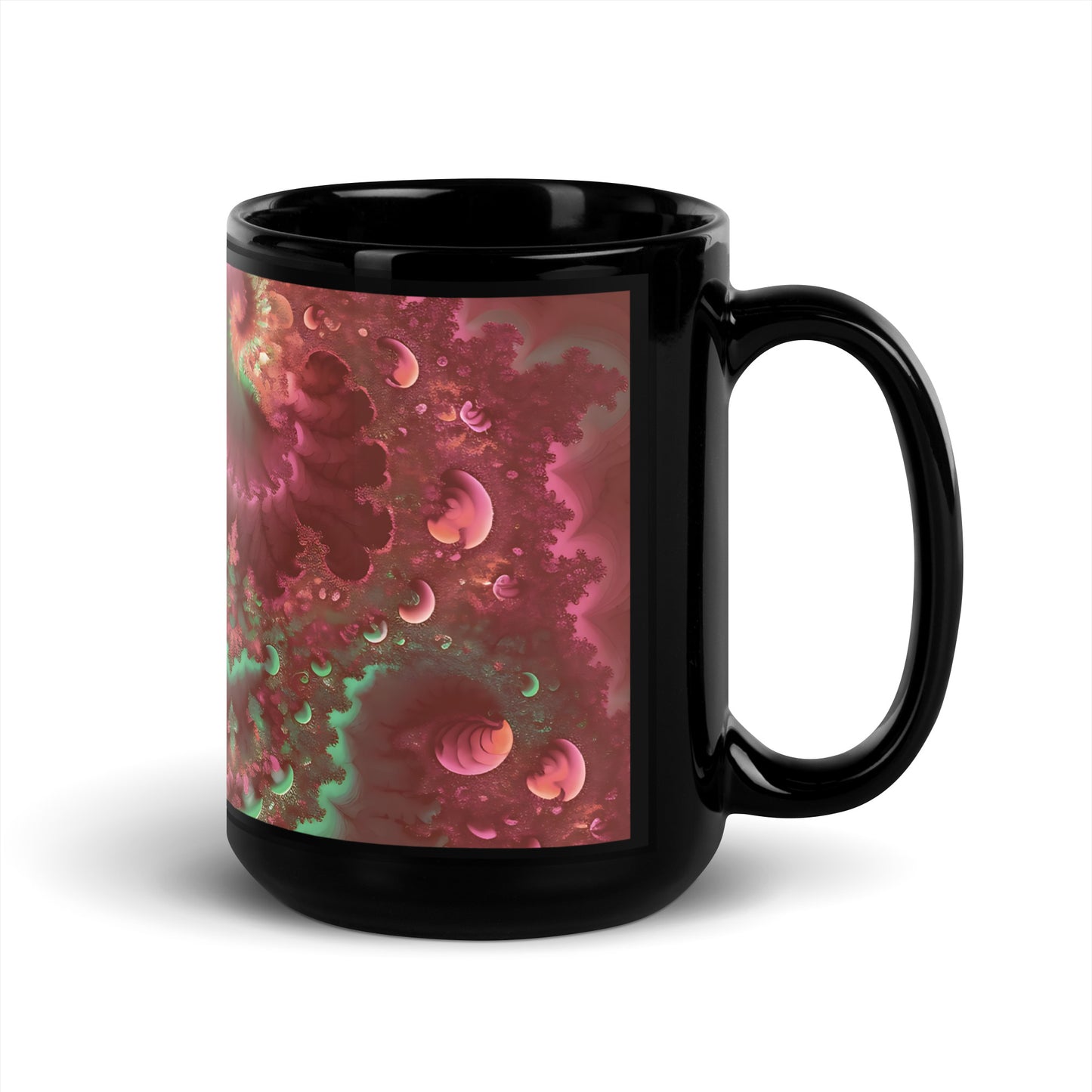 Black Glossy Mug - Mandelbrot Fractal Pink