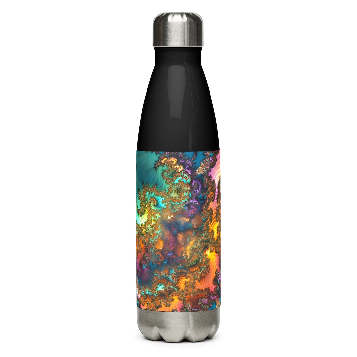 Stainless steel water bottle - Fractals Turquoise