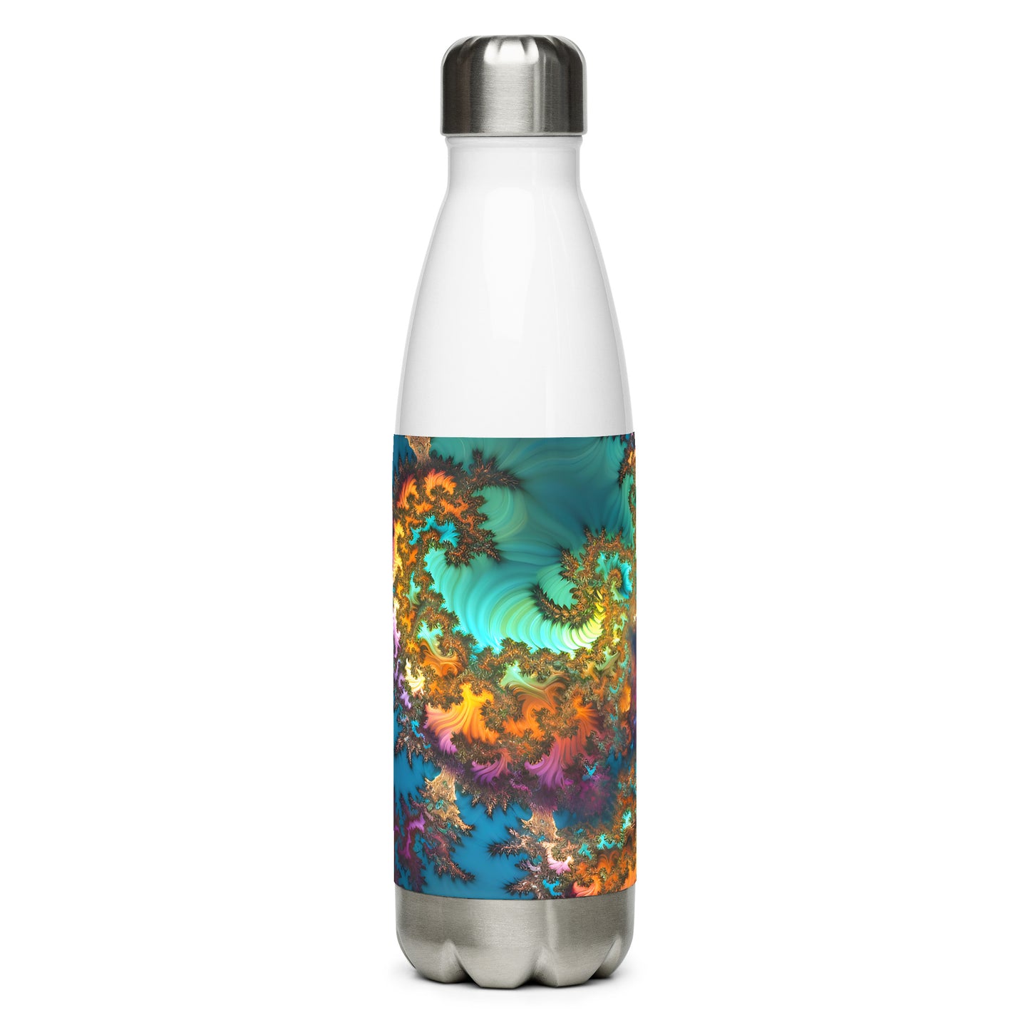 Stainless steel water bottle - Fractals Turquoise