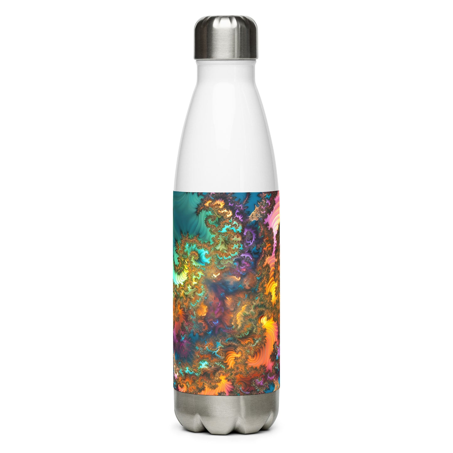 Stainless steel water bottle - Fractals Turquoise
