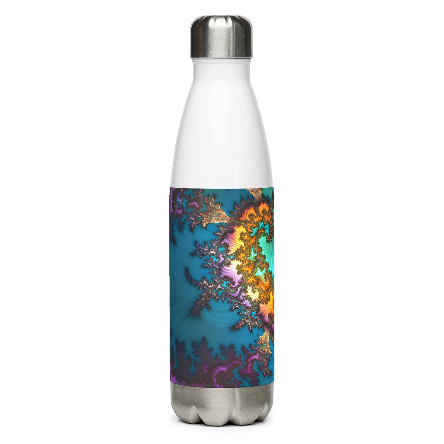 Stainless steel water bottle - Fractals Turquoise